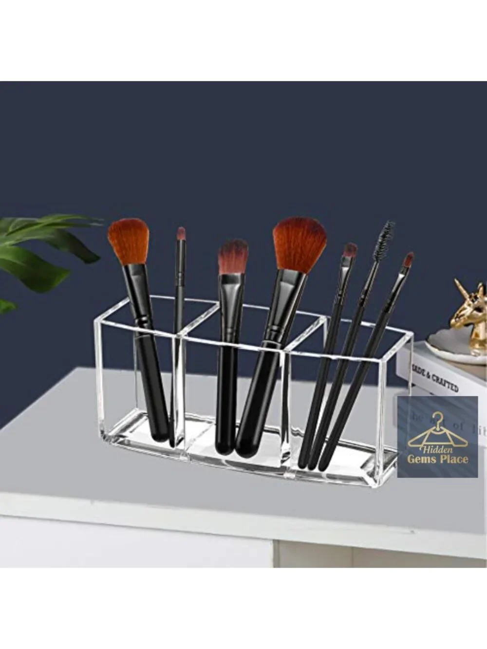 Acrylic Makeup Brush Organizer Holder Clear Cosmetic Brushes Storage 3 Slots